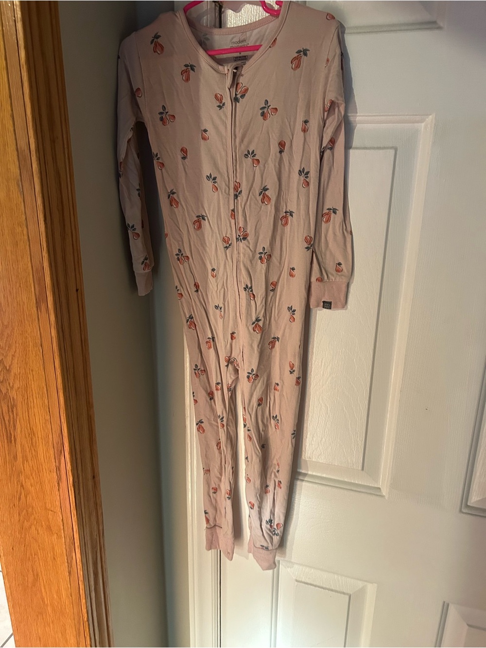 Toddler Peach-Print Zip Pajama Onesie - Light Pink